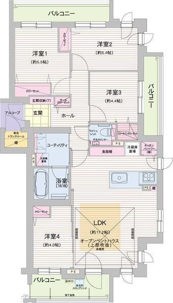 グランファーレ真駒内グランフォレスト(4LDK/4階)の間取り写真