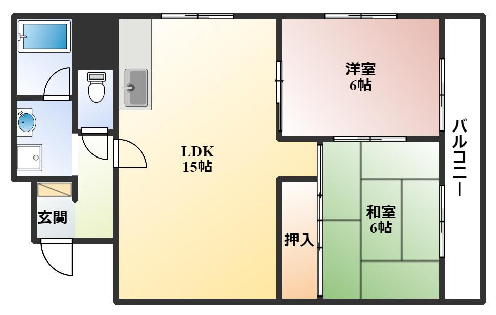 ベルヴュー桜の町(2LDK/1階)の間取り写真