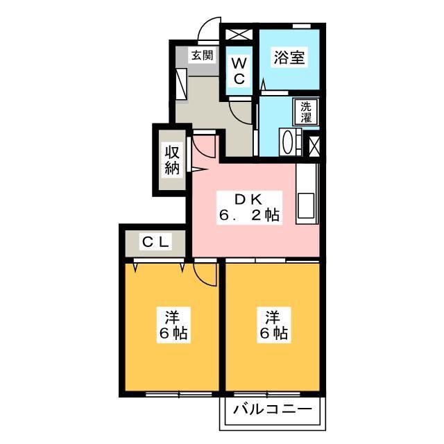 プリムローズ B棟(2DK/1階)の間取り写真