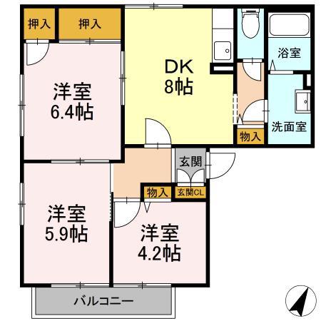 エクセル岸(3DK/1階)の間取り写真