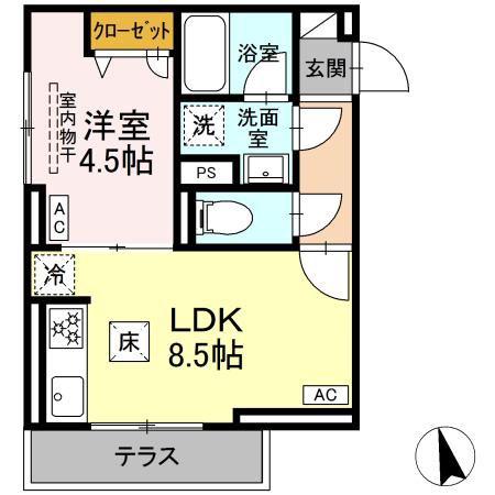 セレスティア羽沢B棟(1LDK/1階)の間取り写真