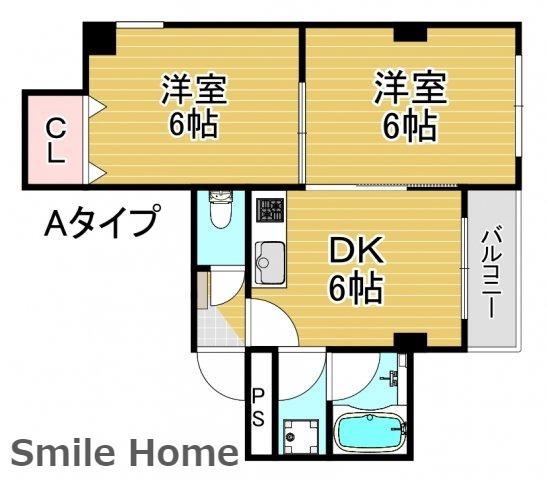 プライム岸里東(2DK/3階)の間取り写真