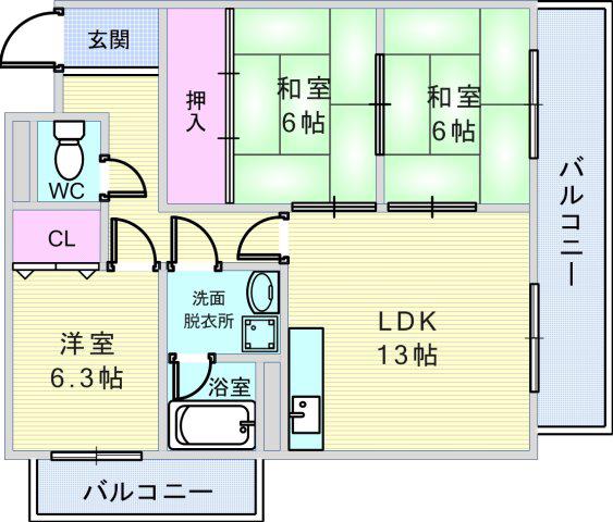 ラルジュ刀根山(3LDK/2階)の間取り写真