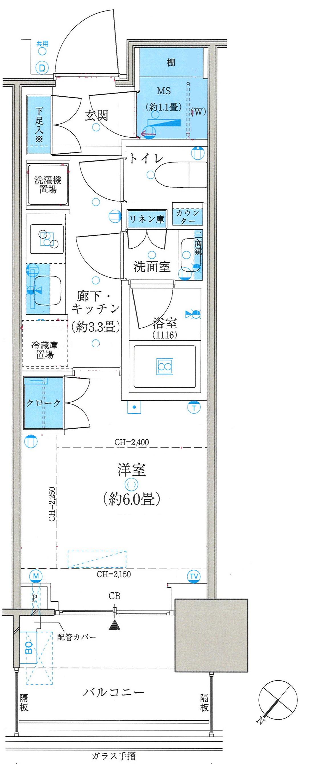 GRAND MARINA TOKYO パークタワー勝どきミッド(1K/20階)の間取り写真