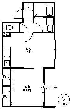 カサデフローラ(1DK/1階)の間取り写真