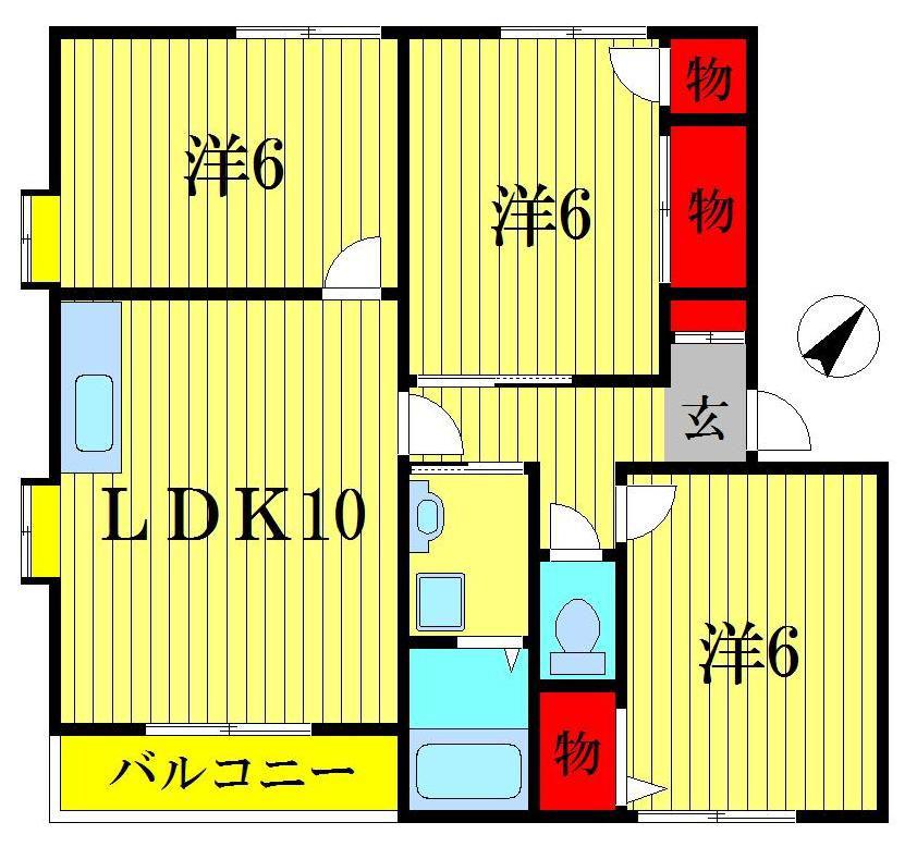 ヒルズつくしが丘C(3LDK/1階)の間取り写真