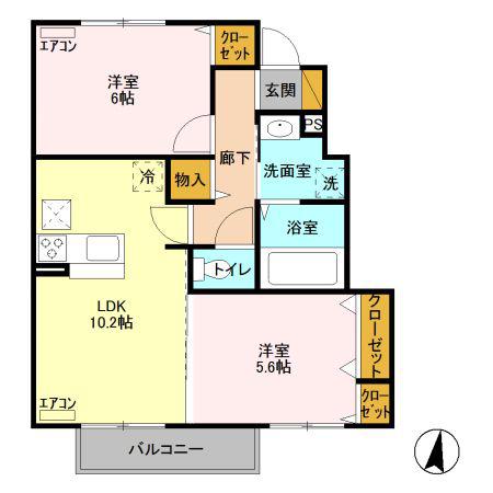 フォーゲルテラス リラ VI(2LDK/1階)の間取り写真