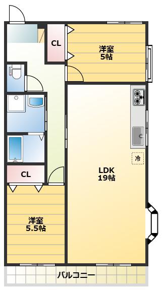 スカイレジデンスII(2LDK/2階)の間取り写真