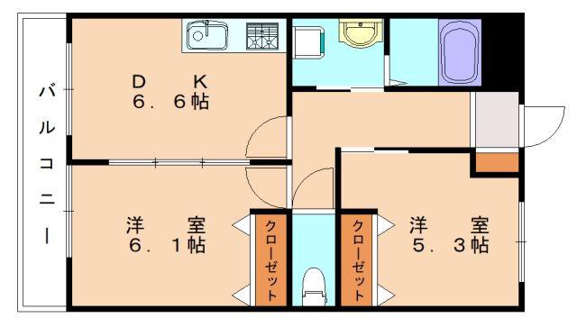 プランドール・ソフィア若宮(2DK/2階)の間取り写真
