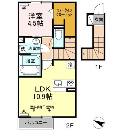 RADIUS K(1LDK/2階)の間取り写真