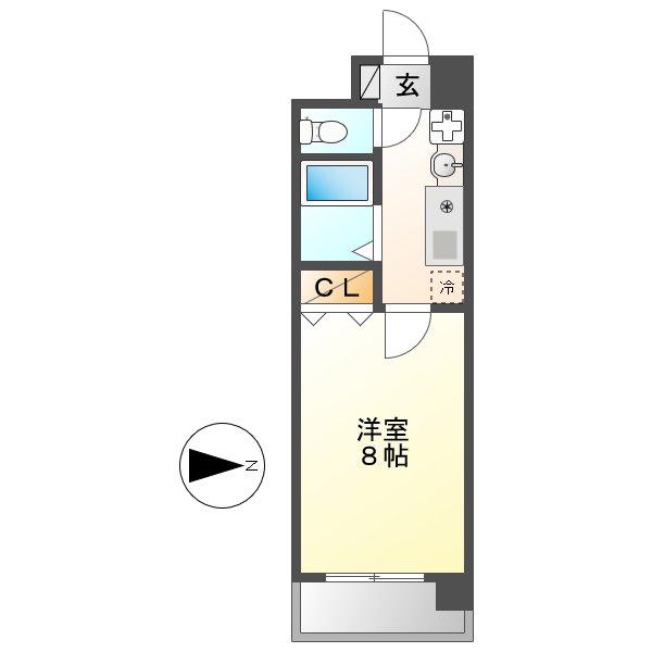 ヒルズ新栄(1K/3階)の間取り写真