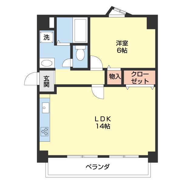 リベラルパレス太田(1LDK/4階)の間取り写真