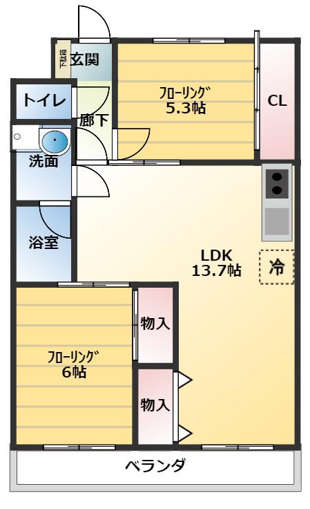 ダイタ北口マンション(2LDK/5階)の間取り写真
