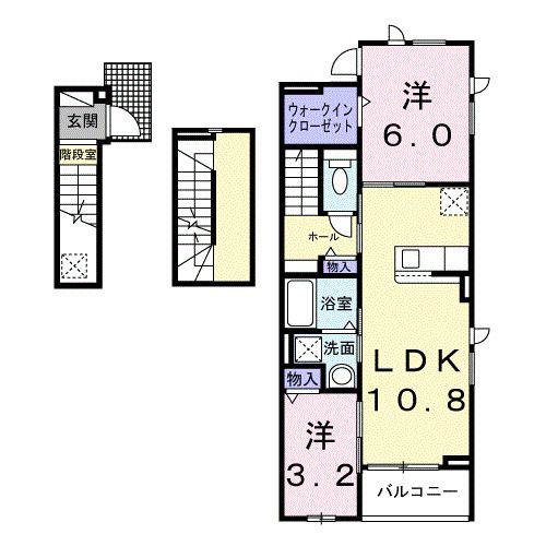 ヒカルサ岡崎蓑川町(2LDK/3階)の間取り写真