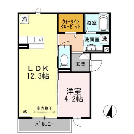 サニーハイツ青山B棟(1LDK/1階)の間取り写真