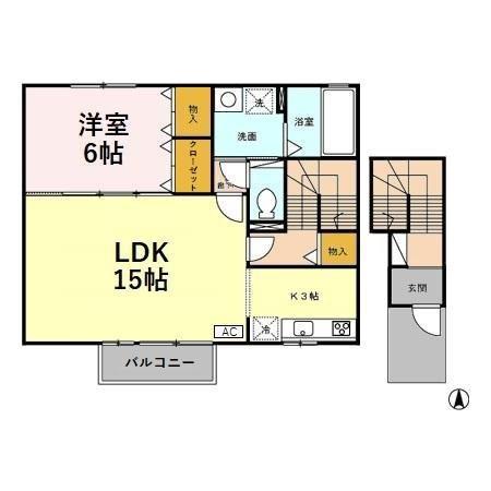 リュシオルB棟(1LDK/2階)の間取り写真