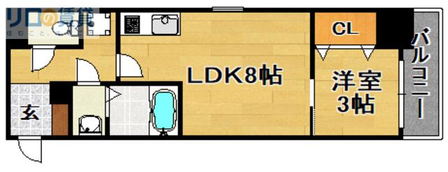 Pエンシンビル(1LDK/3階)の間取り写真