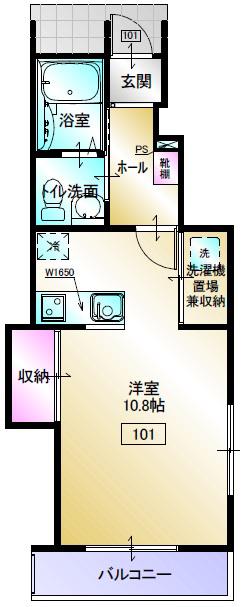 ピュアフォレスト白銀II(1K/1階)の間取り写真