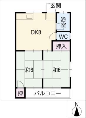 コーポ出原(2DK/2階)の間取り写真