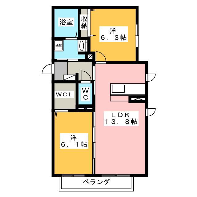 ベレオ稲里(2LDK/1階)の間取り写真