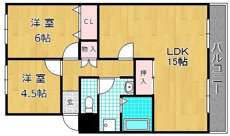 ロイヤルオクムラ(2LDK/2階)の間取り写真