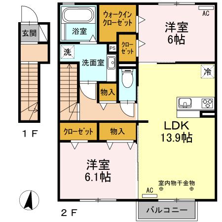 ハイツ渚(2LDK/2階)の間取り写真