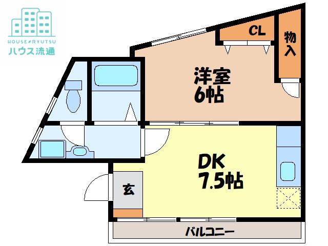 中尾ビル(1DK/2階)の間取り写真