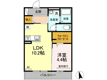 D-ROOM南浦山(1LDK/3階)の間取り写真