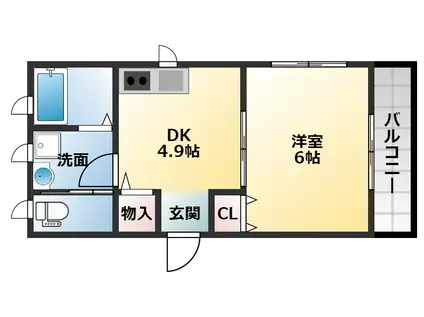 BELLUSベッルス(1DK/2階)の間取り写真