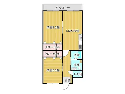 M3マンション(2LDK/3階)の間取り写真