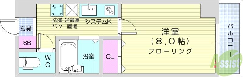 アモール(1K/2階)の間取り写真