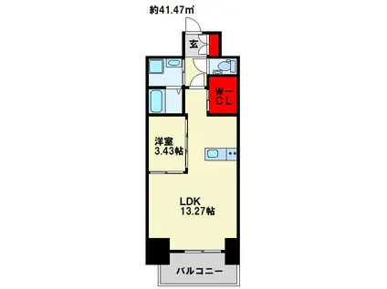 LEGEND鍛冶町(ワンルーム/14階)の間取り写真