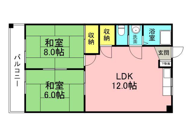 胤森ビル(2LDK/6階)の間取り写真