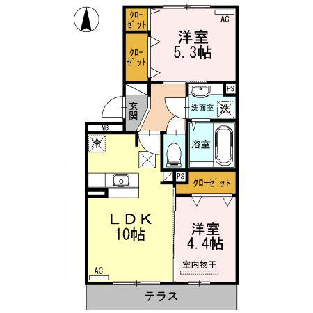 メルヴェール(2LDK/1階)の間取り写真