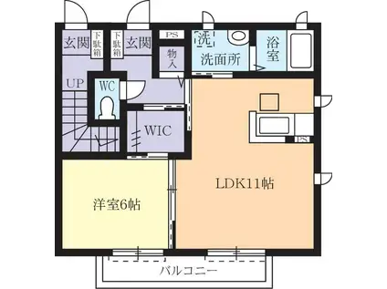 ウインリバーハイツF(1LDK/1階)の間取り写真