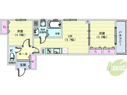 クリエオーレ豊島南(2LDK/1階)の間取り写真