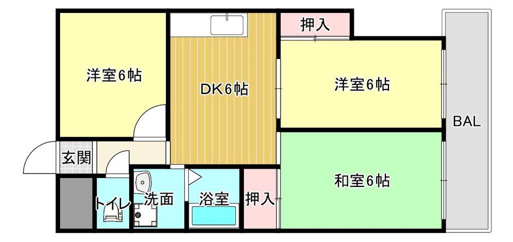 マンション吾光(3DK/1階)の間取り写真