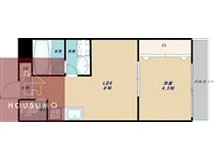 ラウレア豊中(1LDK/2階)の間取り写真