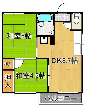 タウニーリバーサイド(2DK/2階)の間取り写真