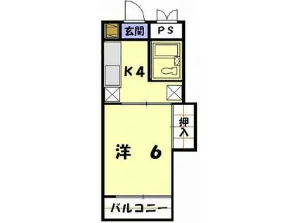 コーポ小笹(1K/4階)の間取り写真