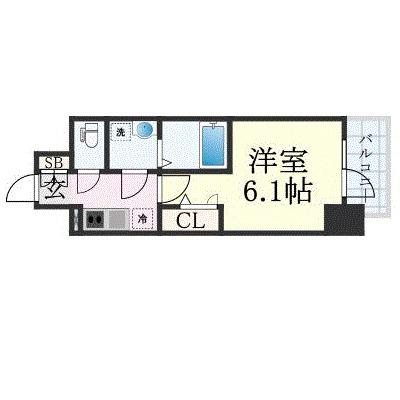 エスリード弁天町ルシェンテ(1K/9階)の間取り写真