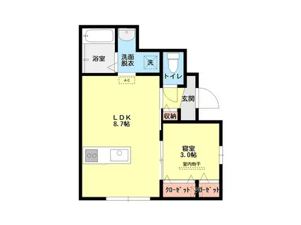 アパートメント大山(1LDK/1階)の間取り写真