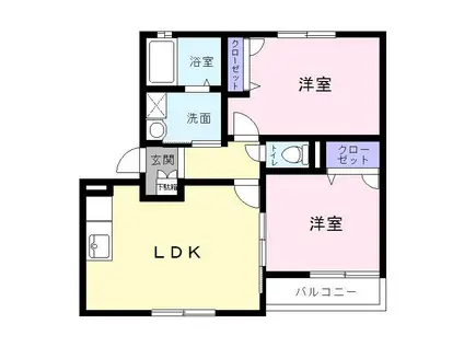 ヴィラ恵我之荘(2DK/2階)の間取り写真