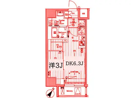 メイクスデザイン川崎III(1DK/7階)の間取り写真