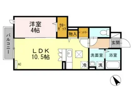 ルーアン(1LDK/1階)の間取り写真