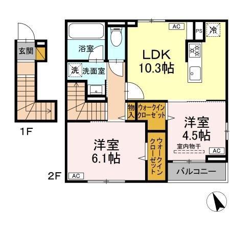 フォルトゥーナ北葉(2LDK/2階)の間取り写真