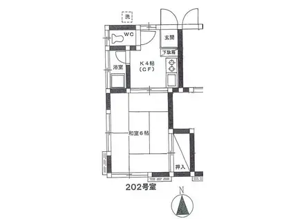 小池ハイム(1K/2階)の間取り写真