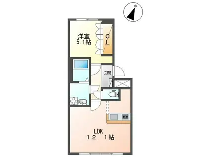 グリーンヒル(1LDK/2階)の間取り写真
