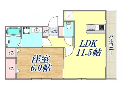 シリエジオ甲子園六番館(1LDK/1階)の間取り写真