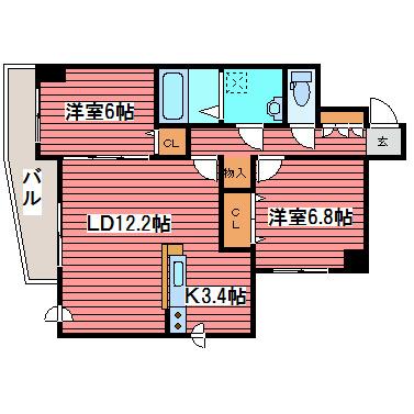 ヴィラ福住(2LDK/2階)の間取り写真